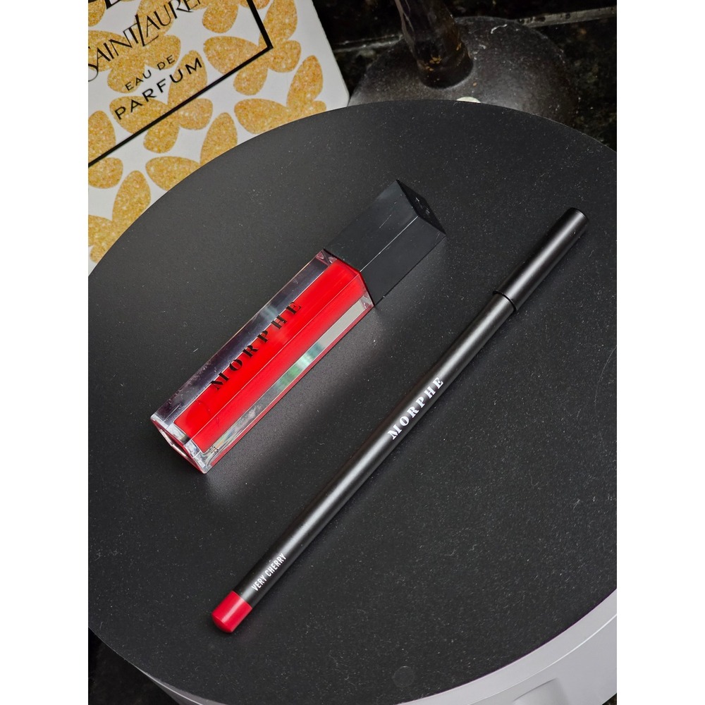 Morphe Lip Duo Hotshot Liquid Lipstick & Very Cherry Lip Pencil Red Set